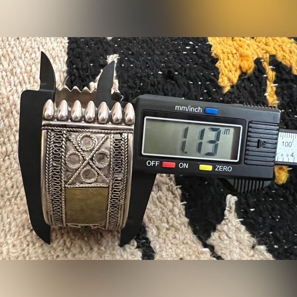 ❤️ Old Pawn Ethnic 12 Gemstone 925 Cuff 32.2 Gm Decorative Scroll Motifs - Picture 15 of 15